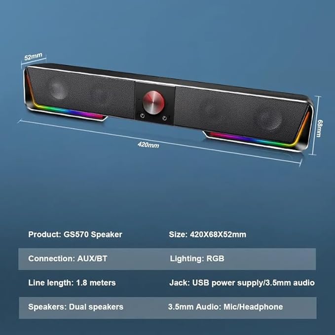 Support Aux 3.5 Surround RGB Speakers Column Sound Bar for Computer PC Loudspeakers