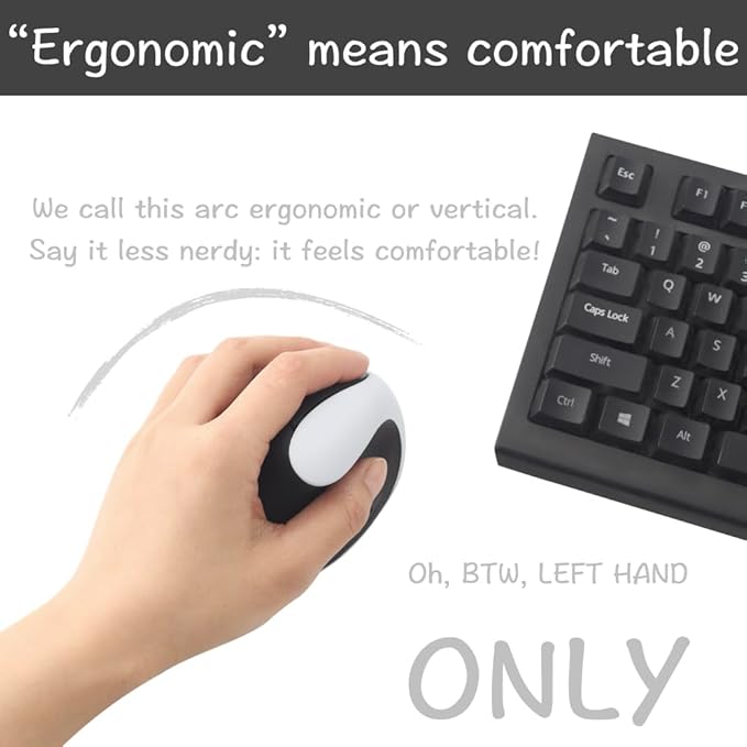 Urby Left Handed Mouse Wireless Ergonomic Vertical. Also As Left Handed Gaming Mouse. Compatible with Windows/macOS/iPadOS Laptop PC. [Battery Included] (White)