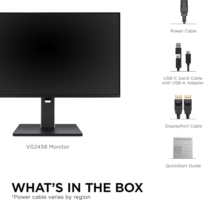 ViewSonic VG2458 24 Inch 1080p IPS Docking Monitor with Advanced Ergonomics 100W USB C 5-Port USB Hub HDMI DisplayPort and Daisy Chain for Home and Office