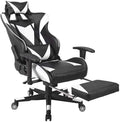Ergonomic Gaming Office Chair with Reclining Back PU Leather Adjustable Footrest Lumbar &amp Headrest Support(Blue)