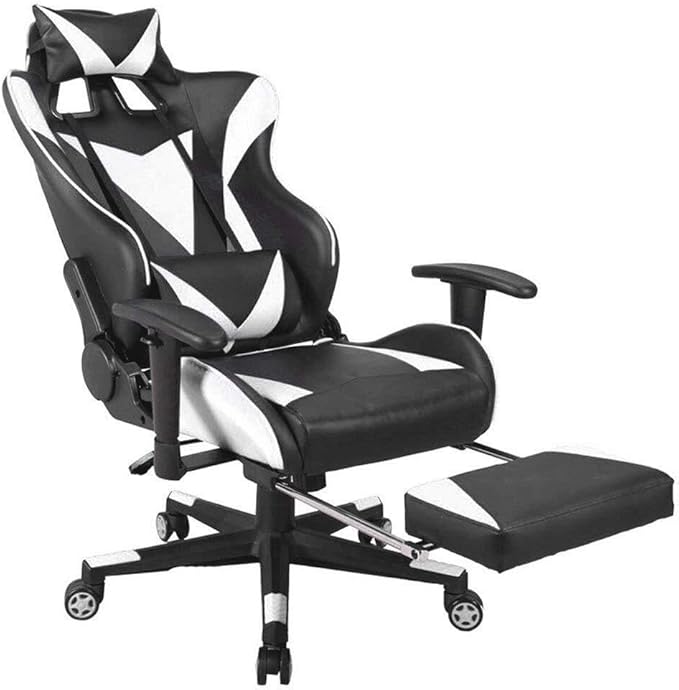 Ergonomic Gaming Office Chair with Reclining Back PU Leather Adjustable Footrest Lumbar &amp Headrest Support(Blue)