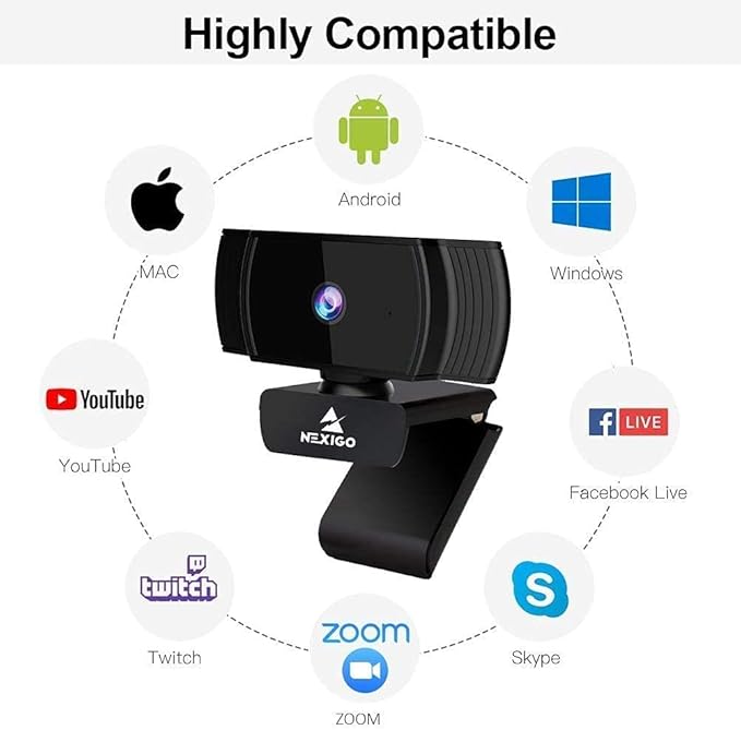NexiGo 1080P Autofocus Webcam Kits N930AF FHD USB Web Camera with Privacy Cover Upgraded Video Conference Lighting Extendable Tripod Stand for Zoom/Skype/Teams