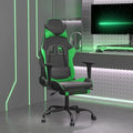 YAFF Massage Gaming Chair with Footrest Black&ampGreen Faux Leather-5414