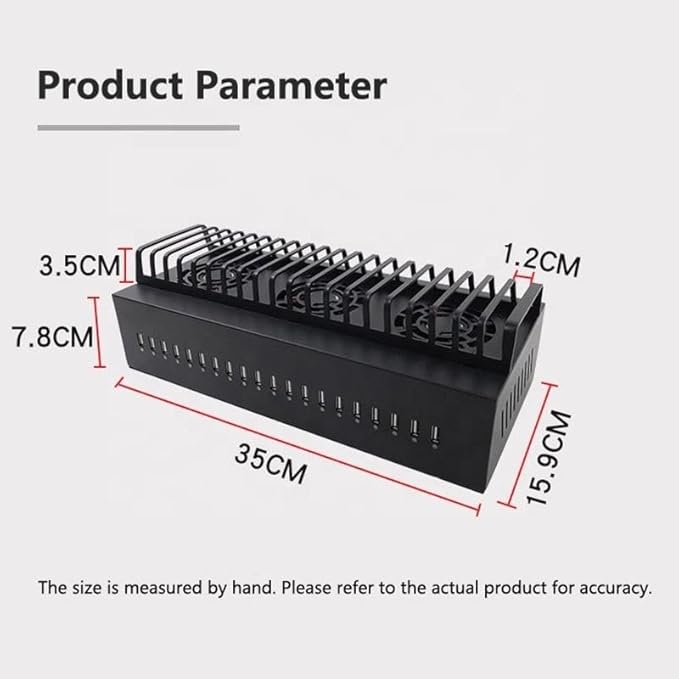 Industrial Grade 20-Port USB Hub Charging Station with 300W Power Supply Carbon Steel Fast Charging BC1.2 Protocol HUB2.0 High-Speed Transmission 3-Level Fan Control Acrylic Stand (1 White)