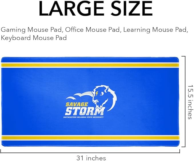 Southeastern Oklahoma State Savage Storm Primary Logo Stripes Large Gaming Mouse Pad Desk Mat with Stitched Edges Non-Slip Base for Gamer Home and Office 31.5 x 15.7