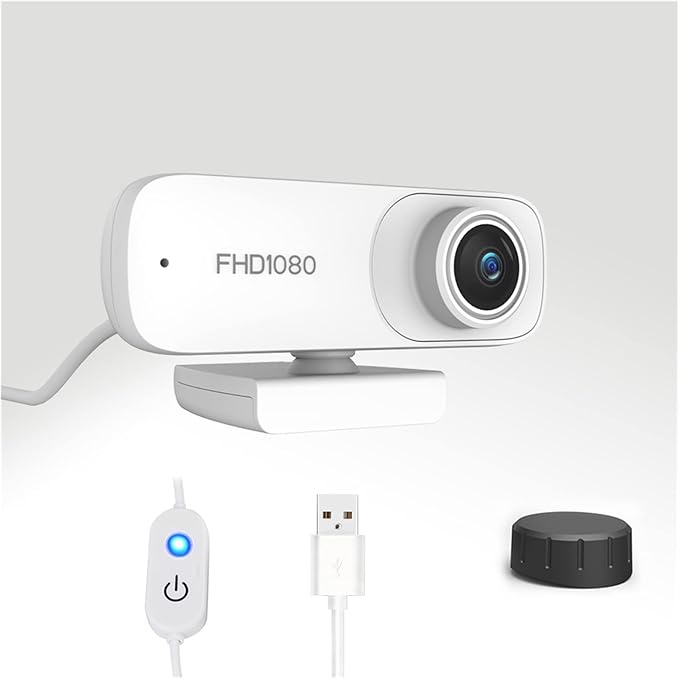 Web Camera Autofocus 1080P Webcam Cover HD Web Camera with Microphone for Computer Laptop PC Camera for Video Meeting Streaming for Gaming Video Calling Recording (Color : White)