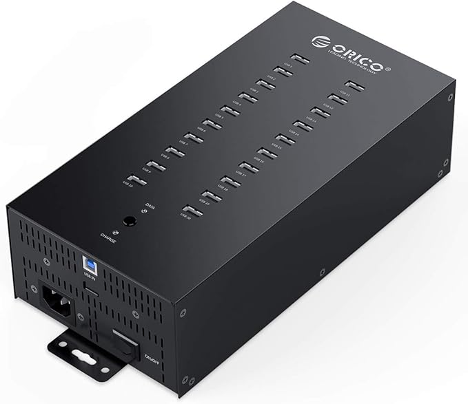 ORICO Industrial USB Hub 20 Ports Mountable 150W Powered Industrial Grade USB 2.0 Hub Full Metal Case High-Speed Data Transfer