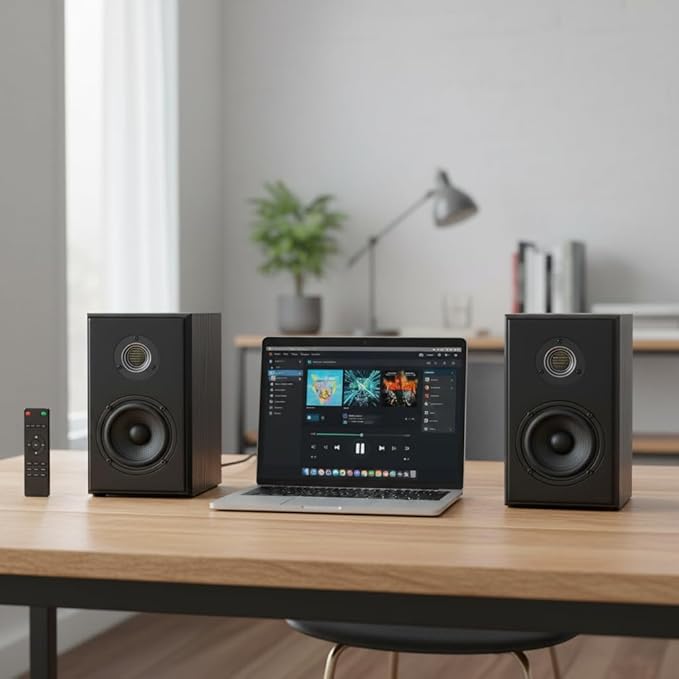 Bluetooth Computer Speakers for Record Player DC Powered Studio Speaker for TV with AMT Tweeter and Optical/RCA/BT/HDMI(ARC) Inputs Black
