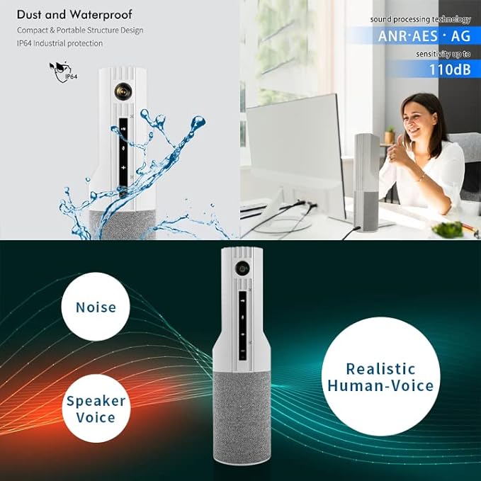 Conference Webcam w/Microphone&ampSpeaker for HD 1080P Video Call All-in-1 Ultra Wide-Angle 110° Camera 19ft Voice Pickup AI Noise-Cancel USB Plug&ampPlay&ampPower Speakerphone&ampCam Meeting
