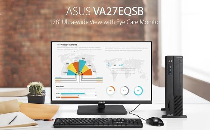 ASUS 27” 1080P Monitor (VA27EQSB) - Full HD IPS 75Hz Adaptive-Sync Speakers Eye Care Low Blue Light (Renewed)