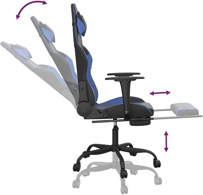 Massage Gaming Chair with Footrest Black &amp Blue Faux Leather Ergonomic Reclining Computer Desk Chair with Lumbar Support for Home Office