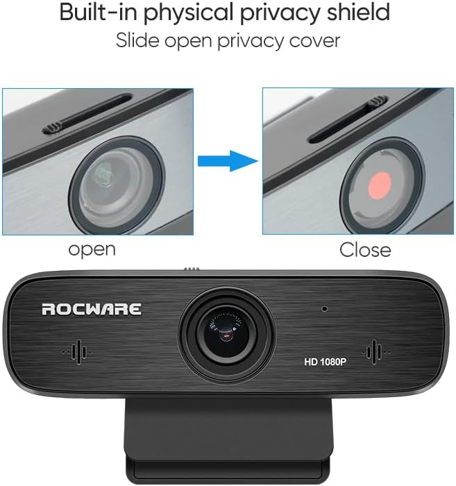 ROCWARE WebcamWebcam with Microphone Autofocus 2MP HD Web Camera RC19 Privacy CoverPlug and Play USB Computer Streaming Webcam for Laptop/Video Call/Skype/Zoom