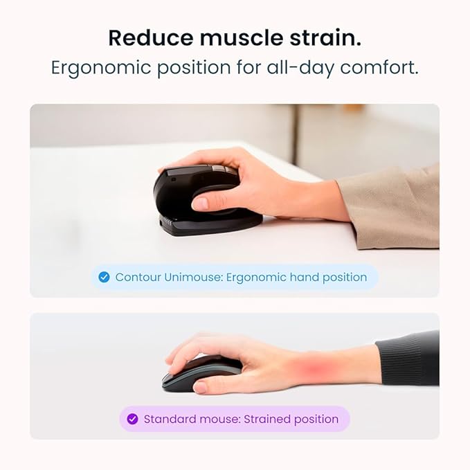 Contour Unimouse Ergonomic Vertical Mouse Adjustable 35°-70° Tilt Angle 6 Programmable Buttons for Productivity Customizable Thumb Rest for Wrist Pain Relief | Plug &amp Play Mac/PC - Wireless - Ri