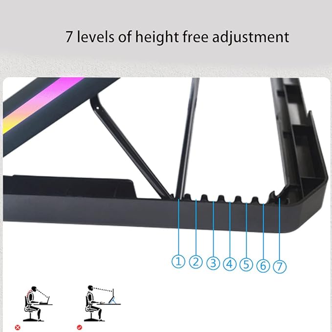 Gaming Laptop Cooling Bracket Radiator Holder with 5 Fans 2X USB Ports Quiet PC Quiet with Colorful Light
