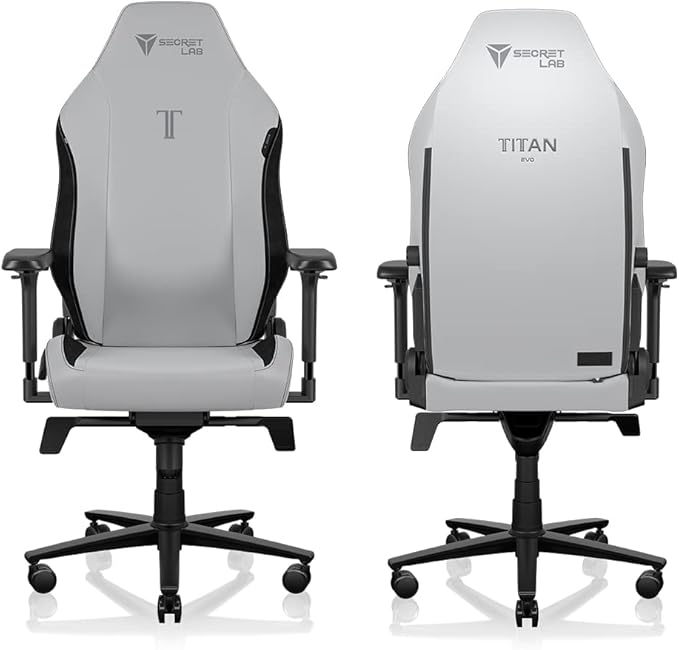 Secretlab Titan Evo Ash Gaming Chair - Reclining Ergonomic &amp Heavy Duty Computer Chair with 4D Armrests Magnetic Head Pillow &amp Lumbar Support - Big and Tall Up to 395 lbs - Gray - Leatherett
