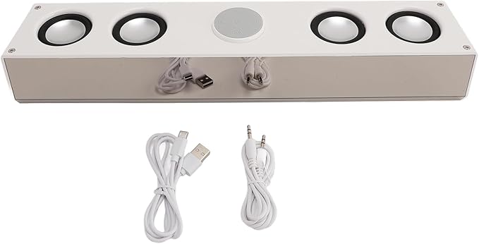 Goshyda Bluetooth Computer Speakers for PC Desktop Gaming PC Sound Bar 3.5mm Wired USB Powered HiFi Stereo Sound FM Radio 12/24 Hour Clock with Dual Alarms (White)