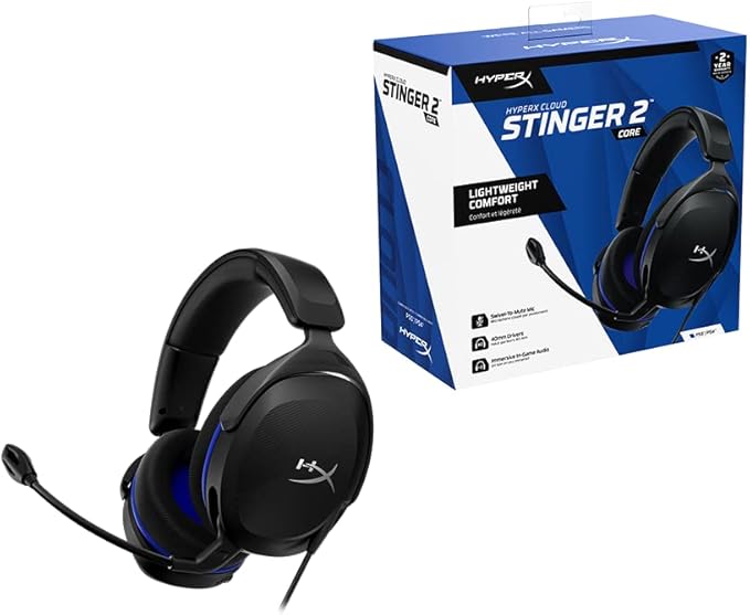 HyperX Cloud Stinger 2 Core - Gaming Headset for Playstation Lightweight Over-Ear Headset with mic Swivel-to-Mute Function 40mm Drivers - Black