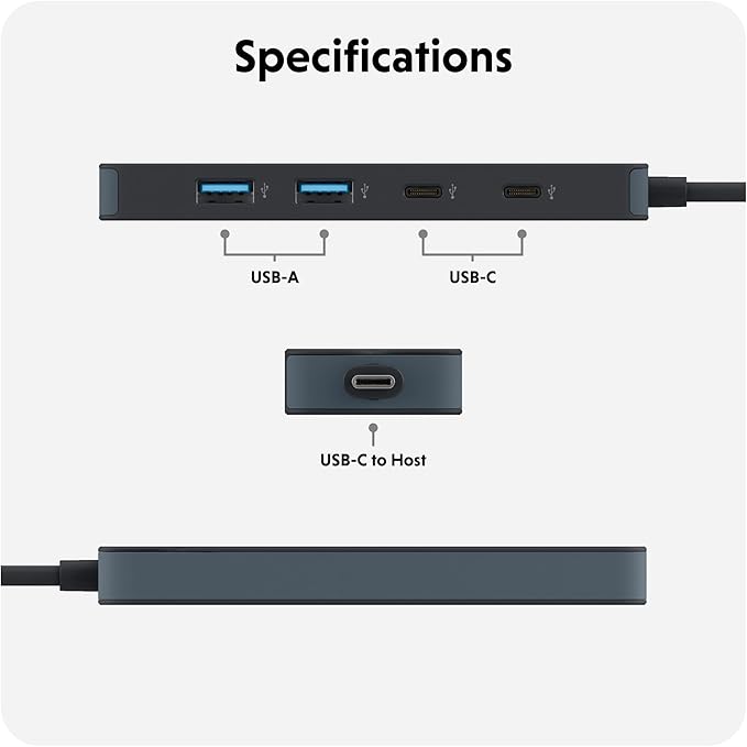 HyperDrive Flex USB Hub 4-Port Adapter — USB C Extender for Fast File Transfers &amp Multi-Device Connectivity — 2X 5Gbps 2X USB-A 5Gbps — Compatible w/Mac PC Chromebook (Black)