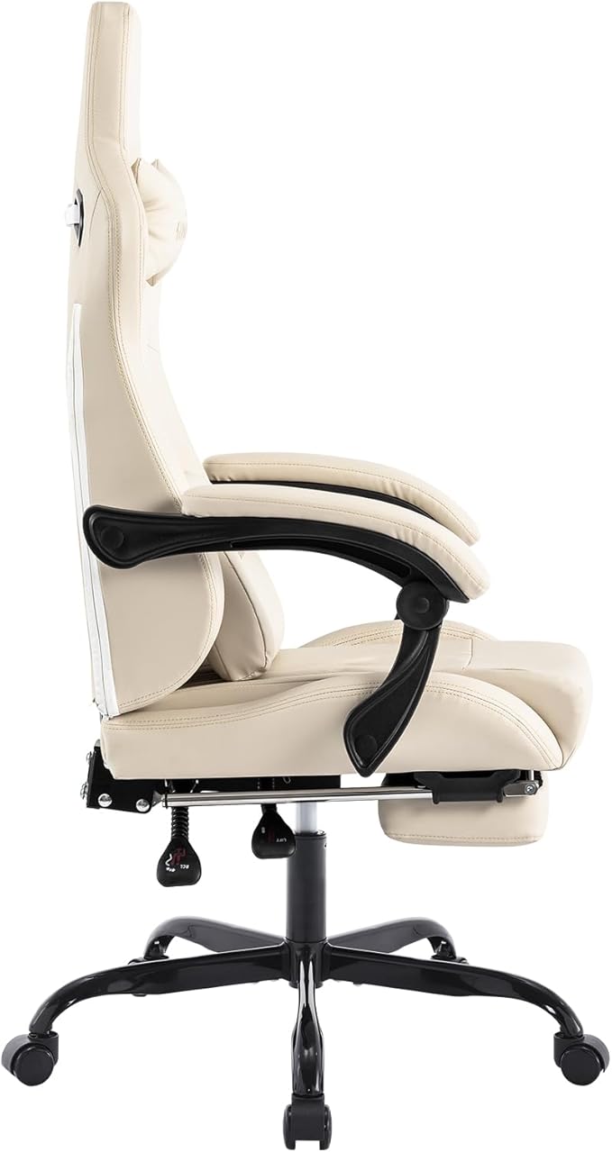 Gaming Chair with Footrest Ergonomic Computer Chair Massage Lumbar Cushion Racing Video Game Chair Adjustable Rocker Recliner Executive Office Desk Chair Pu Leather for Adults