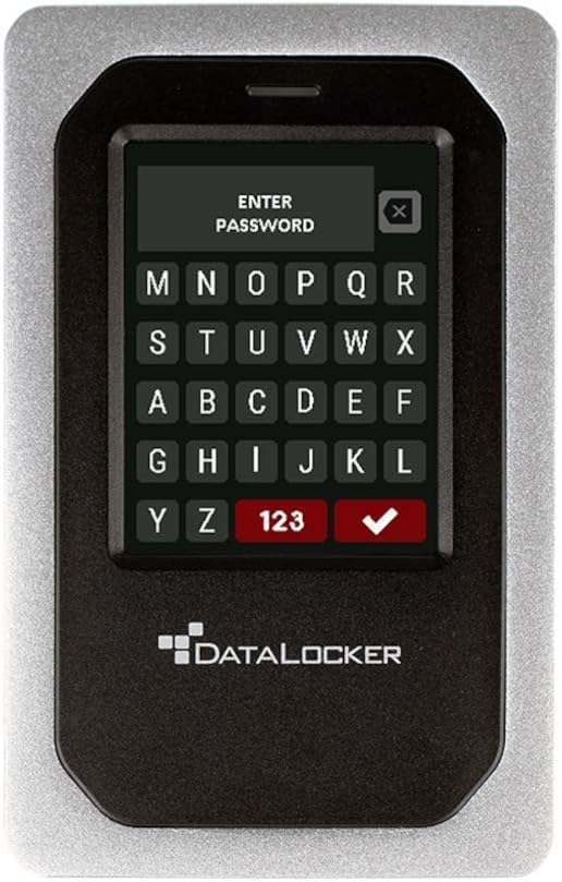 DataLocker DL4 FE 1 TB Password Protected Hardware Encrypted HDD Easy Screen Guided Use AES 256 IP64 Dust TAA Compliant Trusted Supply Chain OS Independent USB-C/USB-A