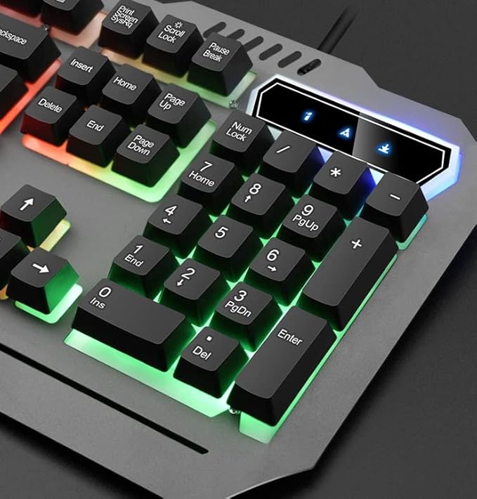 Mechanical Gaming Keyboard and Mouse Wired LED Backlit Keyboard Mouse Rainbow Backlit Keyboard Mouse Battery Metal Panel Gaming Keyboard and Mousefor OfficeHomeLaptopComputer