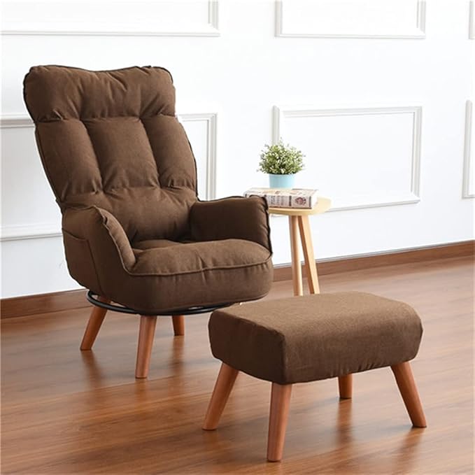 Office Chair Gaming Chair Computer Chair Sofa Low Swivel Chair Contemporary Swivel Arm Chair Home Living Room Furniture Reclining Folding Armchair (Color : Brown with Stool Size : 108x70x60