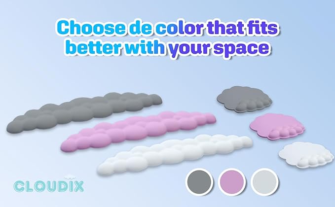 CLOUDIX - Cloud Keyboard Wrist Rest. Set Mouse Pad Phone Holder Tablet Holder Ergonomic Cloud Wrist Pad with Memory Foam Non-Slip Base for Typing Pain Relief Home Office Laptop Gaming (Grey)