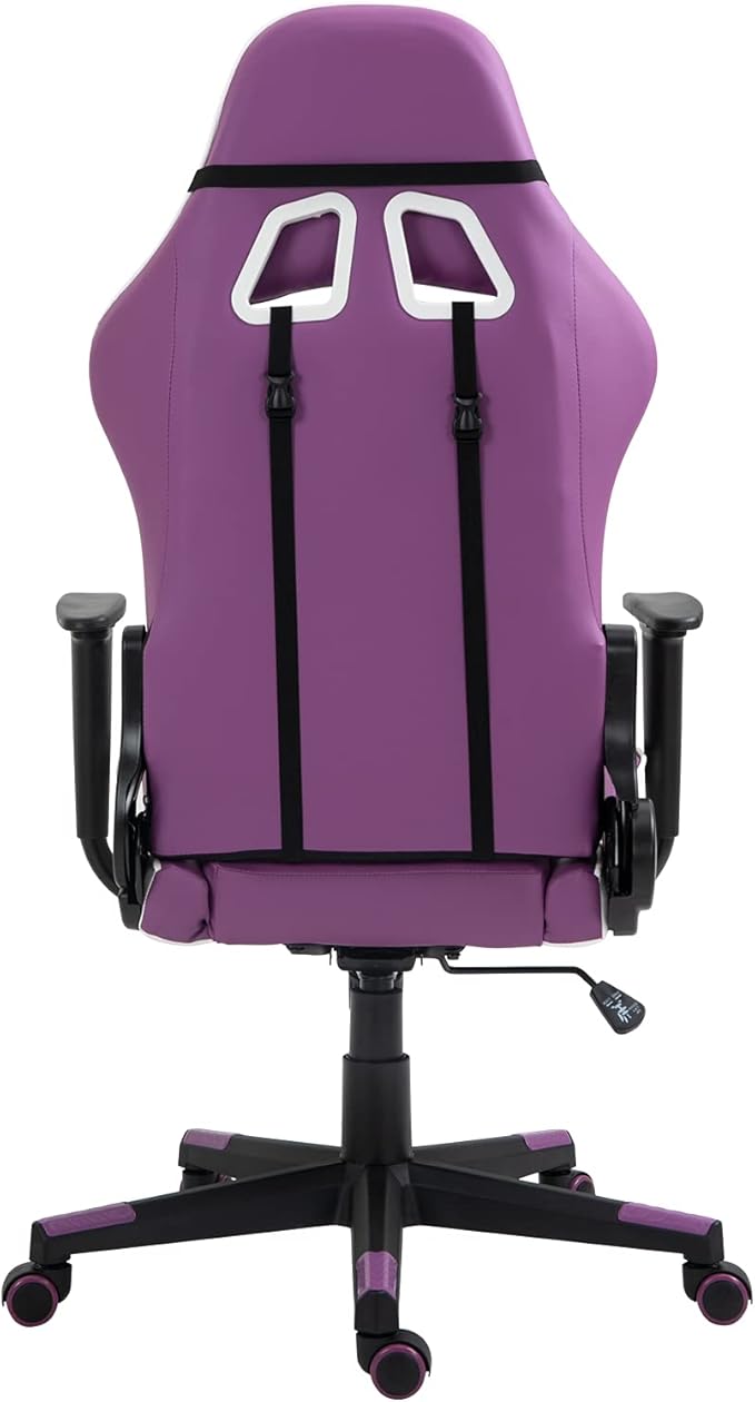 Modern-Depo Gaming Chair with Headrest and Lumbar Support Height Adjustable Swivel Office Chair High-Back Recliner Purple White