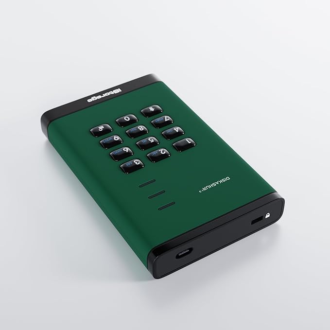 iStorage diskAshur3 HDD 4TB Green - Secure Portable Hard Drive - Password Protected - Dust &amp Water Resistant - Hardware Encryption
