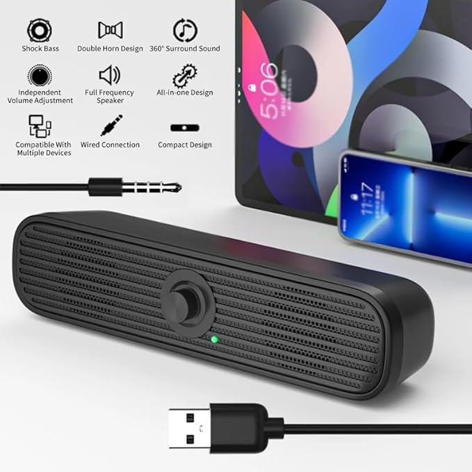 JSEIAJB Surround Desktop PC Speaker Home Stereo 3.5Aux Soundbar System Computer TV Phone HiFi Subwoofer Wired