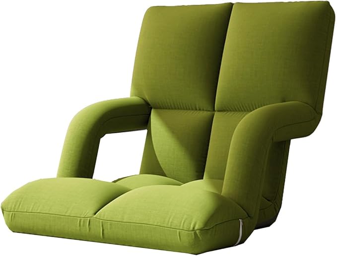 Folding Floor Chair with Back Support Adjust Lay Flat Recliner Folding Floor Gaming Chair Japanese Floor Chair Foldable Ergonomic Single Sofa Seat for Living Room Bedroom(/Green A)