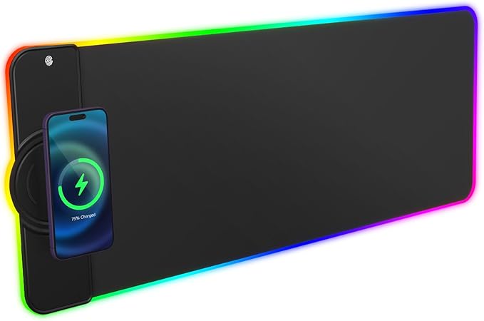 Charging RGB Gaming Mouse Pad - Wireless 15W Mousepad LED Extra Large Mouse Mat 80 * 30cm 10 Light Modes Gaming Room Accessories Computer Keyboard Mat Fast Charging Desk Mat for Gaming Black