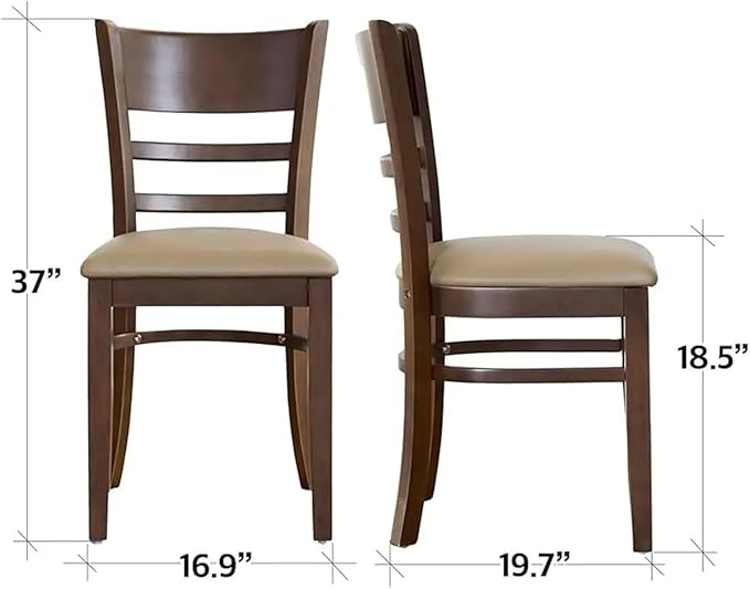 Adjustable Office Computer Chair with Armrest 1pcs Walnut Color Leather Upholstered Solid Wooden Ladder Seat Dining Chair