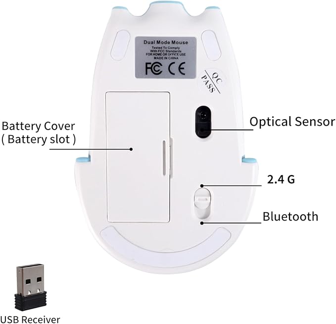 Bluetooth Mouse 2.4G Mice Cute Cartoon Pig Dual Mode (Bluetooth or 2.4 GHz Receiver) Computer Mice 1200 Silent Clicks Cordless Mouse for Laptop/Notebook/iPad/PC/Mac/Chromebook Office Home Gift(Blue)