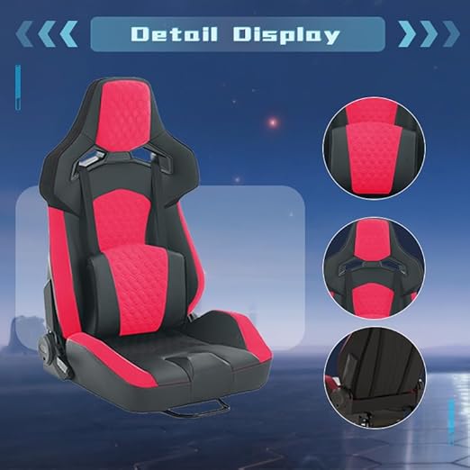 VroomAuto Universal PVC Bucket Style Reclinable Sport PU Leather Simulator Racing Seat with Adjustable Lock Slide Excluding Wheel Stand Handbrake Pedals and Monitor