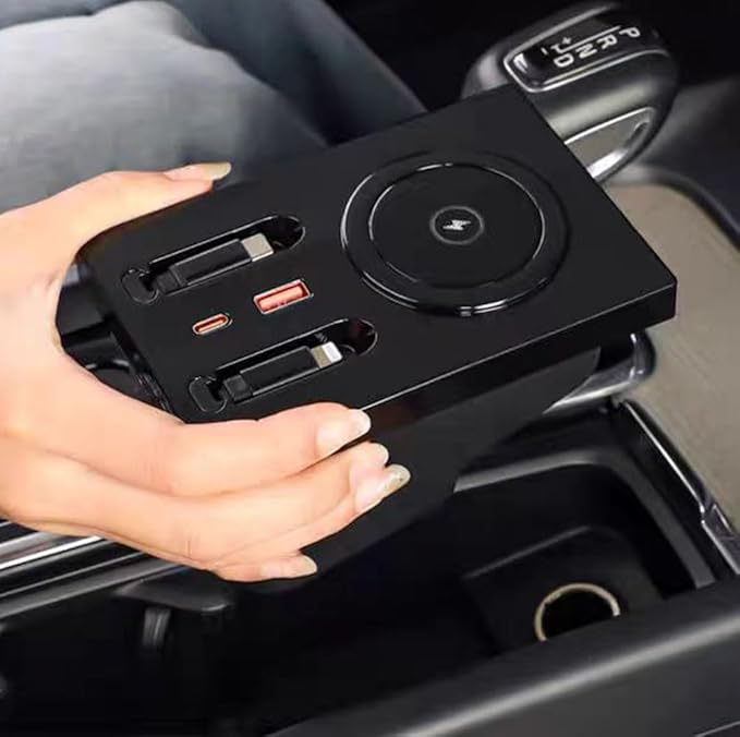 USB Hub Wireless Charger for Volvo xc60 xc90 s90 v90 s60 v60 Retractable Hub Docking Station with Fast Charging Cable Multi Port Accessories Docking Station of Center Console (tuozhanwu-A)