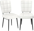 Adjustable Office Computer Chair with Armrest 2pcs Leather Upholstered Dining Chairs with Thick Cushion High Backrest and Metal Legs(White)