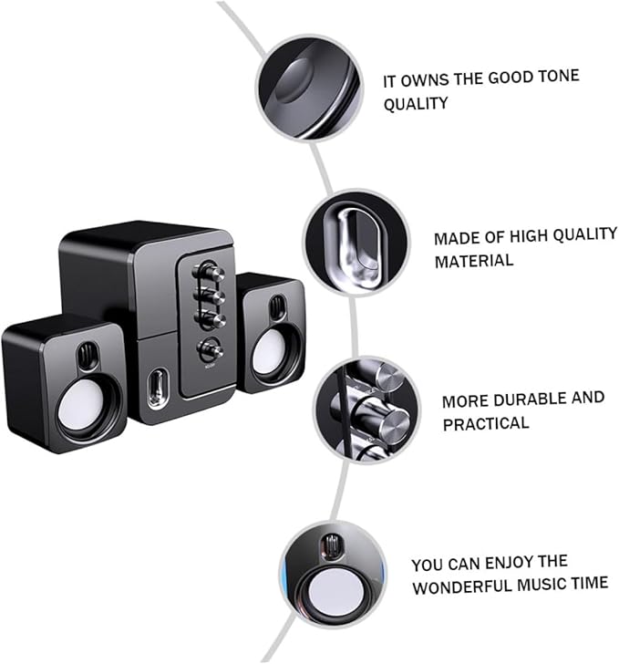 NOLITOY USB Desktop Computer Laptop Speakers Portable 3D Surround Sound with Bass Black Compact Music Loudspeaker for Home and Office Use