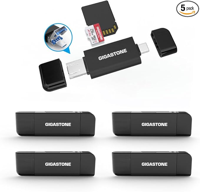 GIGASTONE SD Card Reader 5-Pack 5-in-1 USB-A/USB-C Card Reader Dual Slot for SD/Micro SD/SDHC/SDXC Compatible with Laptop PC iPhone16/15 MacBook Pro/Air iPad Pro Android