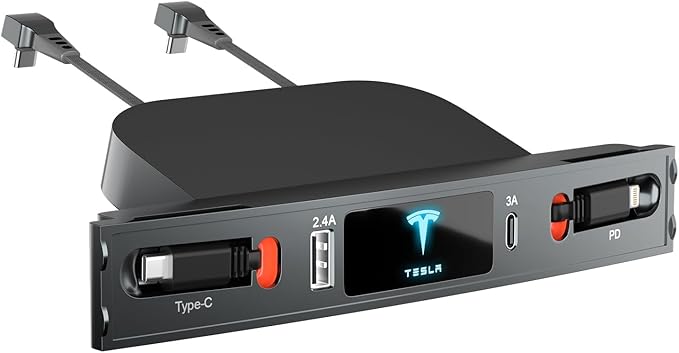 Tesla USB Hub for 2021 2022 2023 Tesla Model 3 Model Y Multi-Port Retractable Hub Docking Station with Fast Charging Cable Tesla Accessories Docking Station of Center Console for Model Y/3