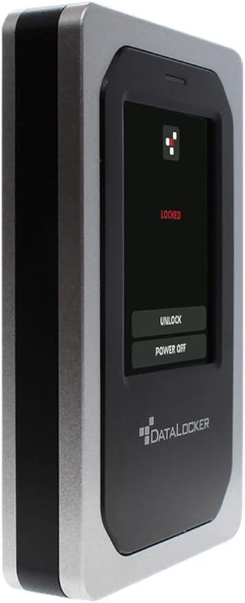 DataLocker DL4 FE 1 TB Password Protected Hardware Encrypted HDD Easy Screen Guided Use AES 256 IP64 Dust TAA Compliant Trusted Supply Chain OS Independent USB-C/USB-A