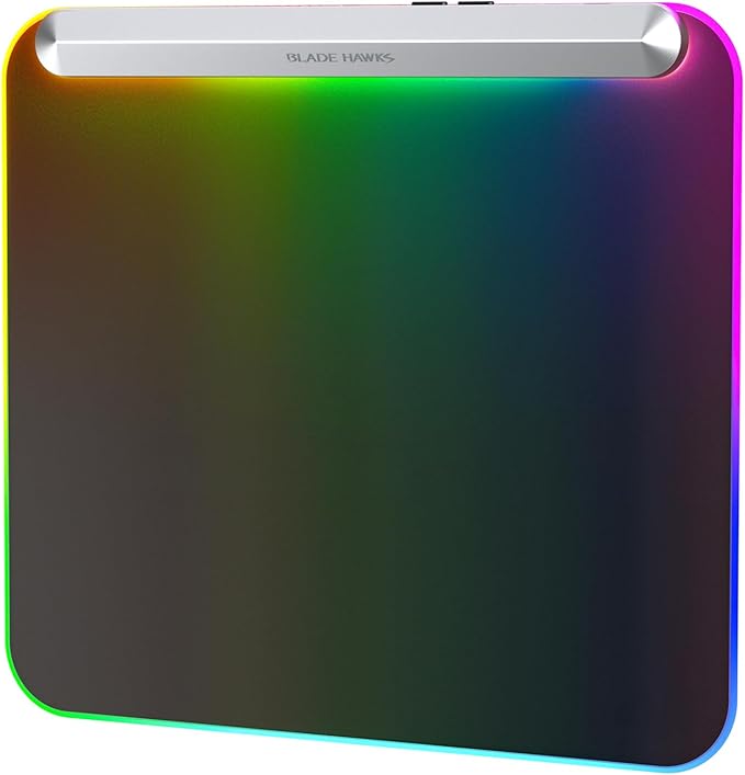 BladeHawks BX10 Fully Illuminated RGB Gaming Mouse Mat: Backlit Design - 15 Zone Chroma Lighting - USB 2.0 Port - Detachable USB Type C Cable - Micro Textured Surface - Anti Slip Base-Silver