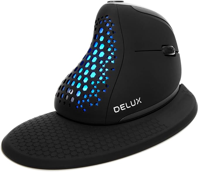 DELUX Seeker Ergonomic Mouse Wireless Vertical Mouse with OLED Screen 6 Buttons&ampThumb Wheel Function Silent Click Up to 7200DPI Programmable Rechargeable BT/2.4G/Wired RGB Light(M618XSD-Bl