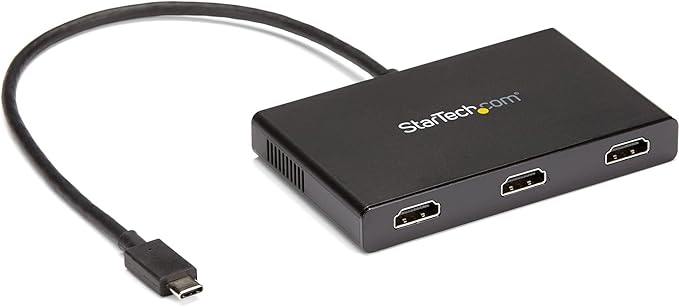 StarTech.com 3-Port USB-C Multi-Monitor Adapter USB Type-C to 3x HDMI MST Hub Triple 1080p 60Hz HDMI Laptop Display Extender / Splitter Extra-Long Built-In Cable Windows Only (MSTCDP123HD)