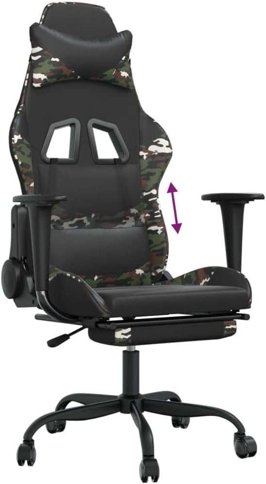 Gaming Chair with FootrestFaux Leather Computer Game ChairOffice ChairErgonomic Desk Chair PC Gaming Chair for Adults Teens(Black&ampCamouflage) -AA