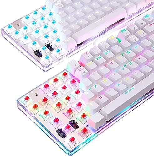 Mechanical Gaming Keyboard87 Keys RGB LED Rainbow Backlit Wired Keyboard for PC/GamerWhite