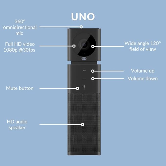 Boom UNO Full HD 1080p Conference Camera with 120 Wide-Angle Lens Full Duplex Speaker &amp Microphone Noise-Canceling Audio USB Plug &amp Play Video Bar for Meetings (Black)