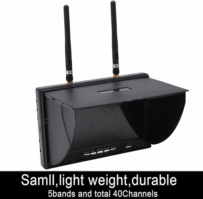 5.8Ghz FPV Receiver Monitor 7 Inch Dual Diversity Receiver with 40 Channels Auto-Scan 800x480 Resolution 600cd/m² Brightness LCD Screen for FPV Drone Racing and Outdoor Monitoring