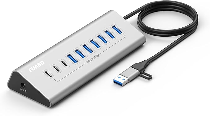 10 Ports USB HUB 7 USB-A and 3 USB-C Ports Multiport Adapter USB3.0 Aluminum USB C to USB Hub for iPhone 16/15 Series MacBook iPad