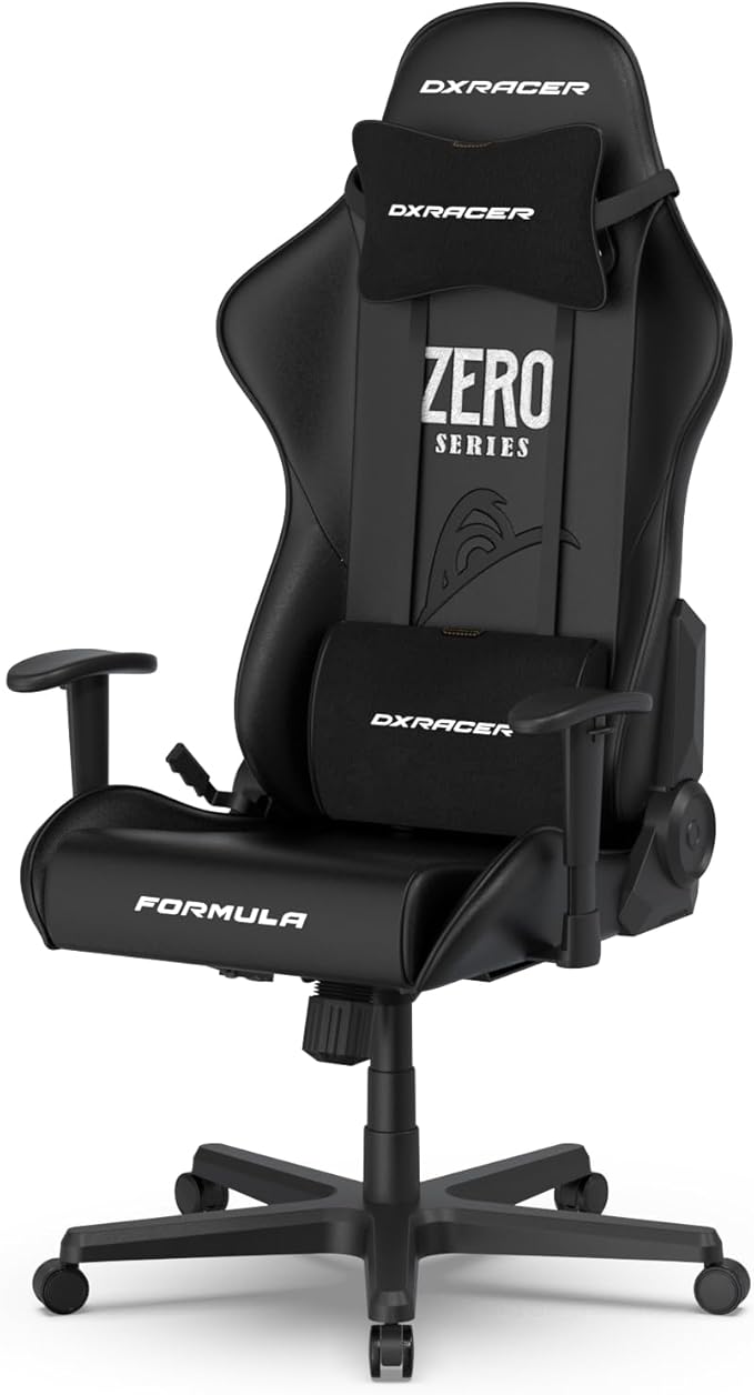 DXRacer Formula L Ergonomic Gaming Chair for Adults Reclining Video Office Computer Chair with Lumbar Support and Headrest Racing Style Height Adjustable (PVC Synthetic Leather Zero)
